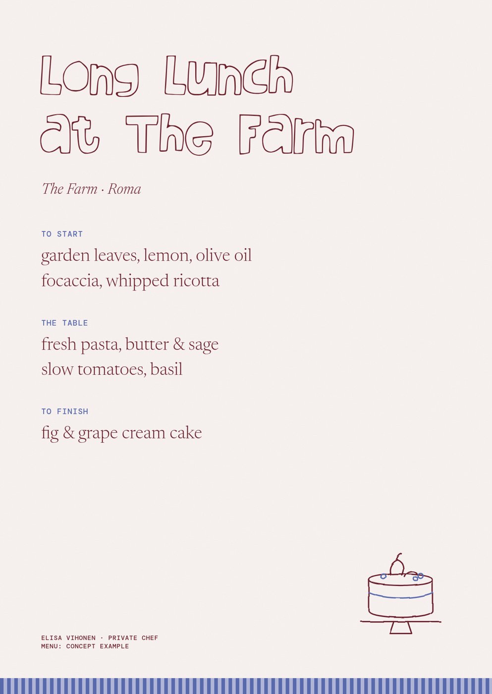 Long Lunch at The Farm menu