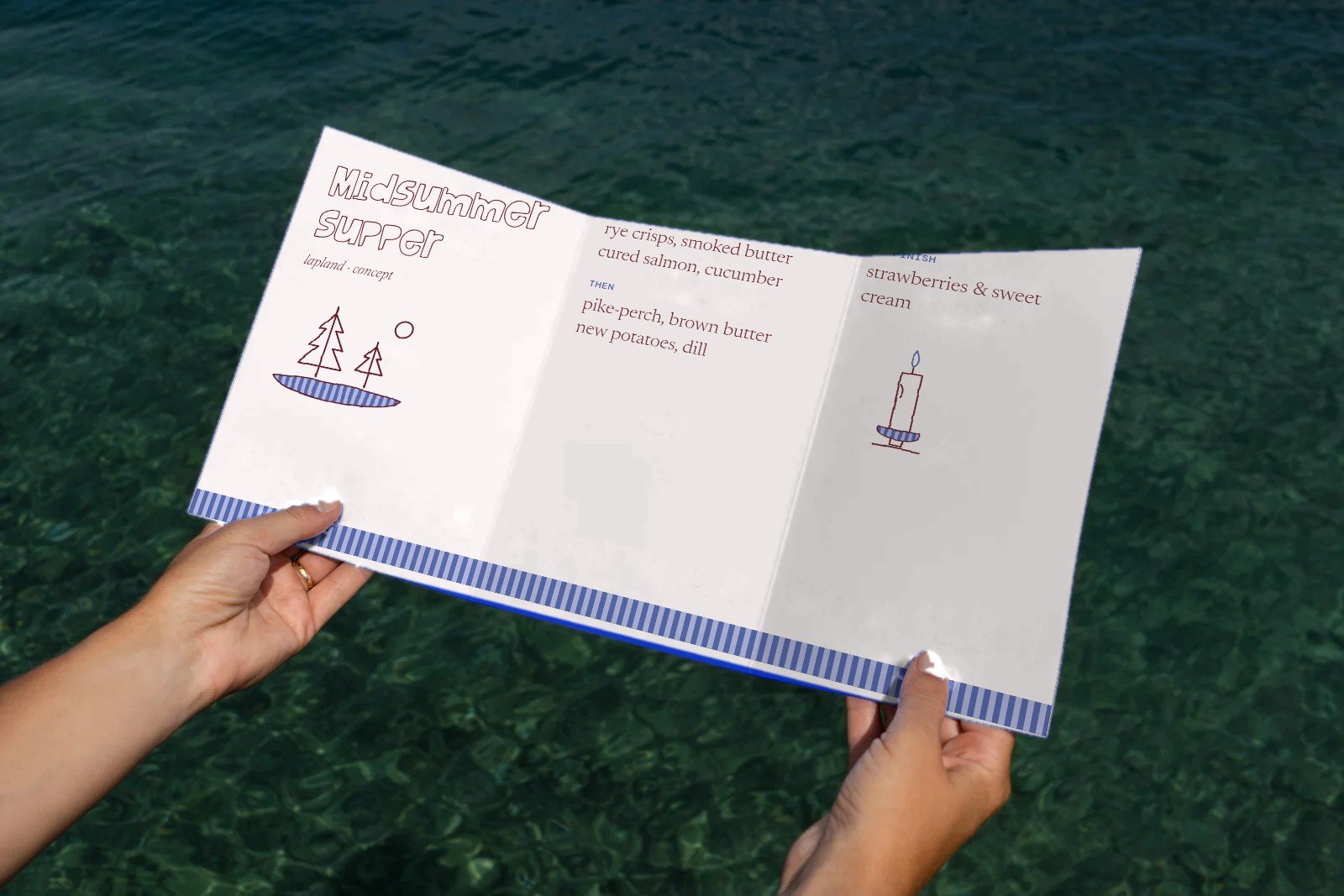 Tri-fold menu over the sea